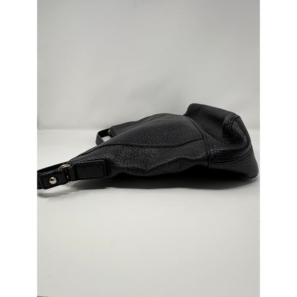 Kate Spade Black Pebbled Large Shoulder Hobo Bag Purse Black Striped Lined READ - Picture 3 of 6